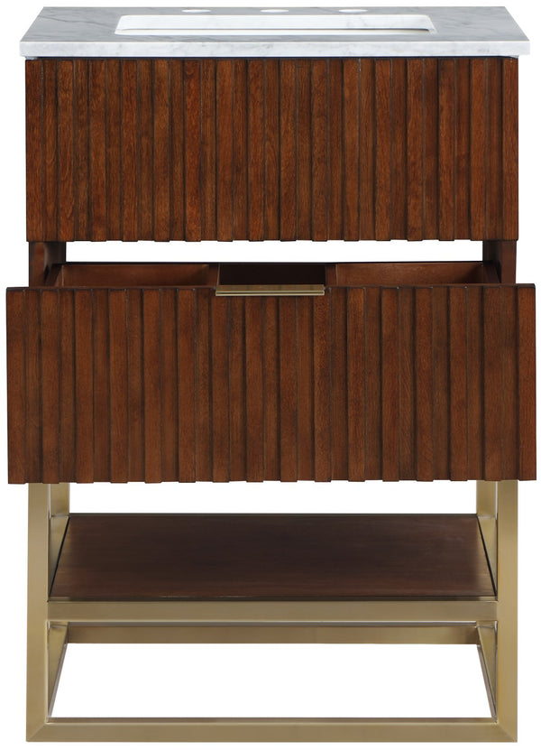 Monad Carrara Marble / Birch Veneer / MDF / Stainless Steel / Ceramic Contemporary Walnut Bathroom Vanity - 24" W x 20" D x 34.5" H