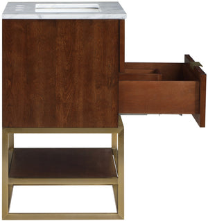 Monad Carrara Marble / Birch Veneer / MDF / Stainless Steel / Ceramic Contemporary Walnut Bathroom Vanity - 24" W x 20" D x 34.5" H
