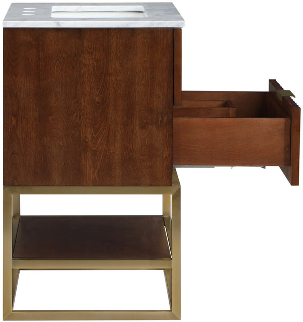 Monad Carrara Marble / Birch Veneer / MDF / Stainless Steel / Ceramic Contemporary Walnut Bathroom Vanity - 24" W x 20" D x 34.5" H