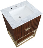 Monad Carrara Marble / Birch Veneer / MDF / Stainless Steel / Ceramic Contemporary Walnut Bathroom Vanity - 24" W x 20" D x 34.5" H