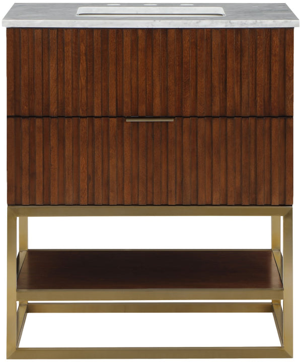 Monad Carrara Marble / Birch Veneer / MDF / Stainless Steel / Ceramic Contemporary Walnut Bathroom Vanity - 30" W x 20" D x 34.5" H