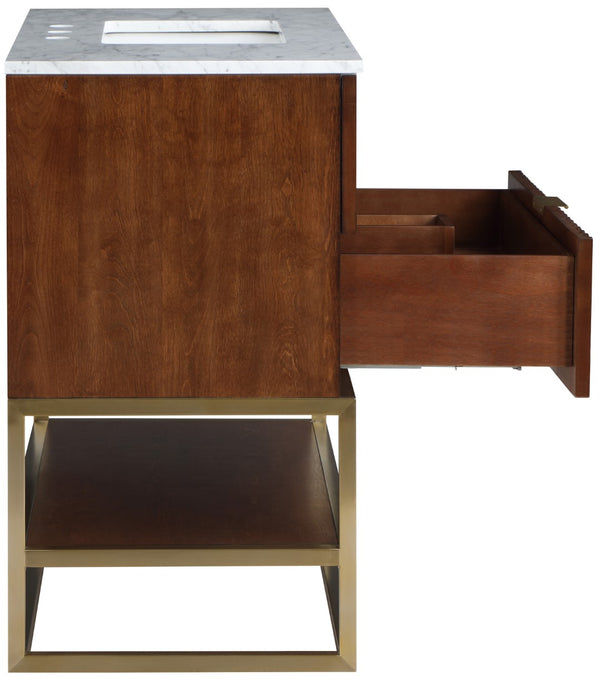 Monad Carrara Marble / Birch Veneer / MDF / Stainless Steel / Ceramic Contemporary Walnut Bathroom Vanity - 30" W x 20" D x 34.5" H