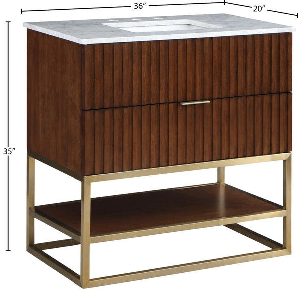 Monad Carrara Marble / Birch Veneer / MDF / Stainless Steel / Ceramic Contemporary Walnut Bathroom Vanity - 36" W x 20" D x 34.5" H