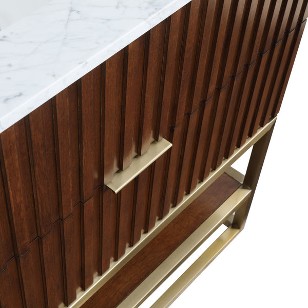 Monad Carrara Marble / Birch Veneer / MDF / Stainless Steel / Ceramic Contemporary Walnut Bathroom Vanity - 36" W x 20" D x 34.5" H