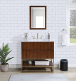 Monad Carrara Marble / Birch Veneer / MDF / Stainless Steel / Ceramic Contemporary Walnut Bathroom Vanity - 36" W x 20" D x 34.5" H