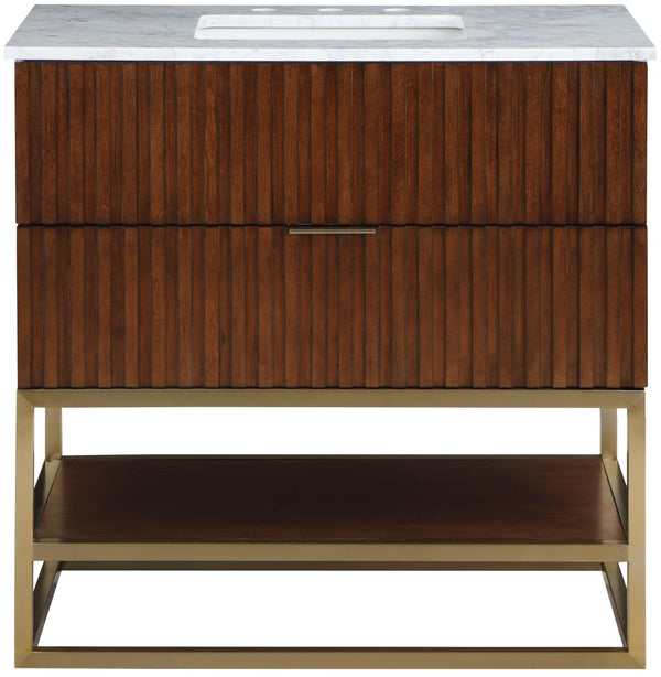 Monad Carrara Marble / Birch Veneer / MDF / Stainless Steel / Ceramic Contemporary Walnut Bathroom Vanity - 36" W x 20" D x 34.5" H