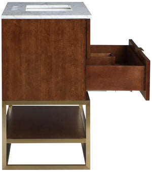 Monad Carrara Marble / Birch Veneer / MDF / Stainless Steel / Ceramic Contemporary Walnut Bathroom Vanity - 36" W x 20" D x 34.5" H