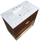 Monad Carrara Marble / Birch Veneer / MDF / Stainless Steel / Ceramic Contemporary Walnut Bathroom Vanity - 36" W x 20" D x 34.5" H