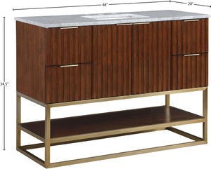 Monad Carrara Marble / Birch Veneer / MDF / Stainless Steel / Ceramic Contemporary Walnut Bathroom Vanity - 48" W x 20" D x 34.5" H