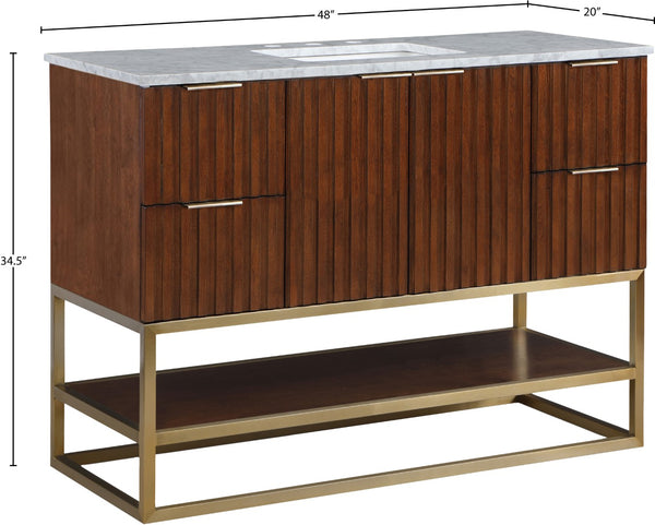 Monad Carrara Marble / Birch Veneer / MDF / Stainless Steel / Ceramic Contemporary Walnut Bathroom Vanity - 48" W x 20" D x 34.5" H