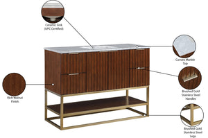 Monad Carrara Marble / Birch Veneer / MDF / Stainless Steel / Ceramic Contemporary Walnut Bathroom Vanity - 48" W x 20" D x 34.5" H