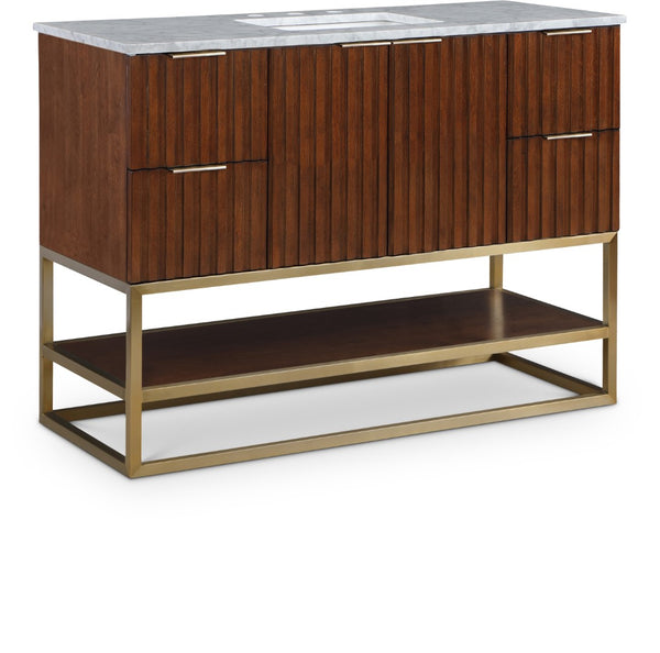 Monad Carrara Marble / Birch Veneer / MDF / Stainless Steel / Ceramic Contemporary Walnut Bathroom Vanity - 48" W x 20" D x 34.5" H