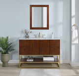 Monad Carrara Marble / Birch Veneer / MDF / Stainless Steel / Ceramic Contemporary Walnut Bathroom Vanity - 48" W x 20" D x 34.5" H