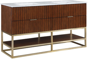 Monad Carrara Marble / Birch Veneer / MDF / Stainless Steel / Ceramic Contemporary Walnut Bathroom Vanity - 60" W x 20" D x 34.5" H