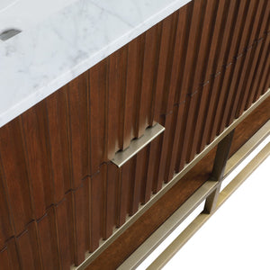 Monad Carrara Marble / Birch Veneer / MDF / Stainless Steel / Ceramic Contemporary Walnut Bathroom Vanity - 60" W x 20" D x 34.5" H