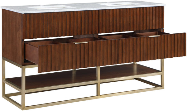 Monad Carrara Marble / Birch Veneer / MDF / Stainless Steel / Ceramic Contemporary Walnut Bathroom Vanity - 60" W x 20" D x 34.5" H