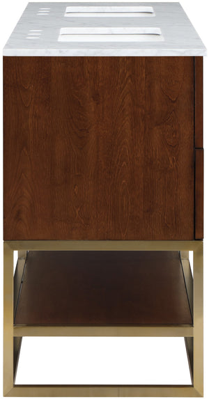 Monad Carrara Marble / Birch Veneer / MDF / Stainless Steel / Ceramic Contemporary Walnut Bathroom Vanity - 60" W x 20" D x 34.5" H
