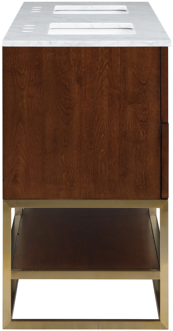 Monad Carrara Marble / Birch Veneer / MDF / Stainless Steel / Ceramic Contemporary Walnut Bathroom Vanity - 60" W x 20" D x 34.5" H