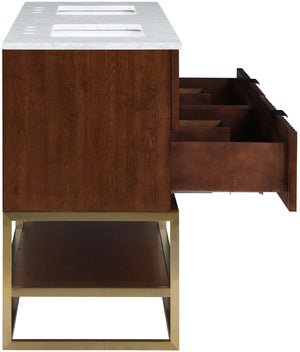 Monad Carrara Marble / Birch Veneer / MDF / Stainless Steel / Ceramic Contemporary Walnut Bathroom Vanity - 60" W x 20" D x 34.5" H