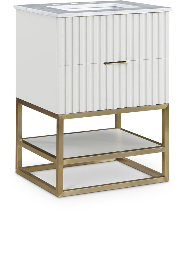 Monad Carrara Marble / Birch Veneer / MDF / Stainless Steel / Ceramic Contemporary White Bathroom Vanity - 24" W x 20" D x 34.5" H