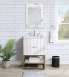 Monad Carrara Marble / Birch Veneer / MDF / Stainless Steel / Ceramic Contemporary White Bathroom Vanity - 24" W x 20" D x 34.5" H