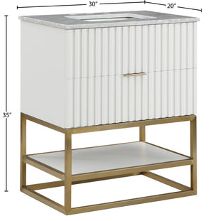 Monad Carrara Marble / Birch Veneer / MDF / Stainless Steel / Ceramic Contemporary White Bathroom Vanity - 30" W x 20" D x 34.5" H