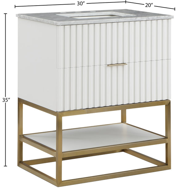 Monad Carrara Marble / Birch Veneer / MDF / Stainless Steel / Ceramic Contemporary White Bathroom Vanity - 30" W x 20" D x 34.5" H
