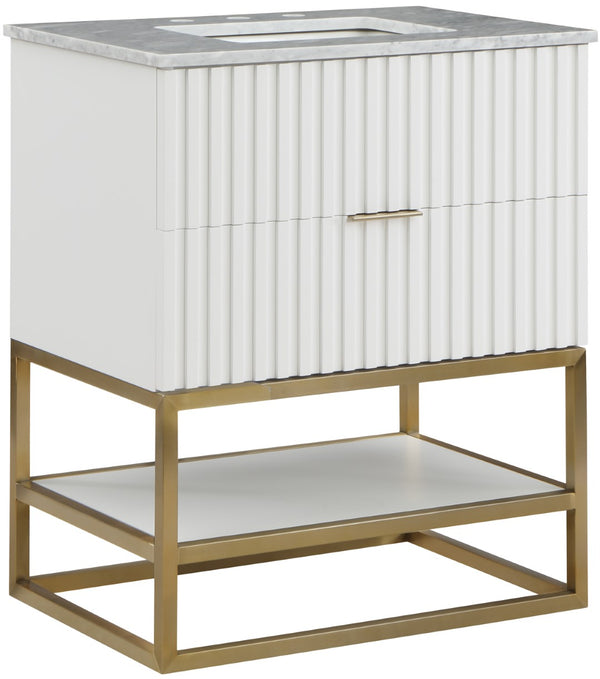 Monad Carrara Marble / Birch Veneer / MDF / Stainless Steel / Ceramic Contemporary White Bathroom Vanity - 30" W x 20" D x 34.5" H