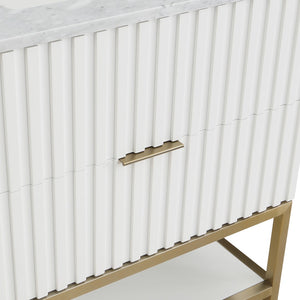 Monad Carrara Marble / Birch Veneer / MDF / Stainless Steel / Ceramic Contemporary White Bathroom Vanity - 30" W x 20" D x 34.5" H