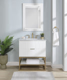Monad Carrara Marble / Birch Veneer / MDF / Stainless Steel / Ceramic Contemporary White Bathroom Vanity - 30" W x 20" D x 34.5" H