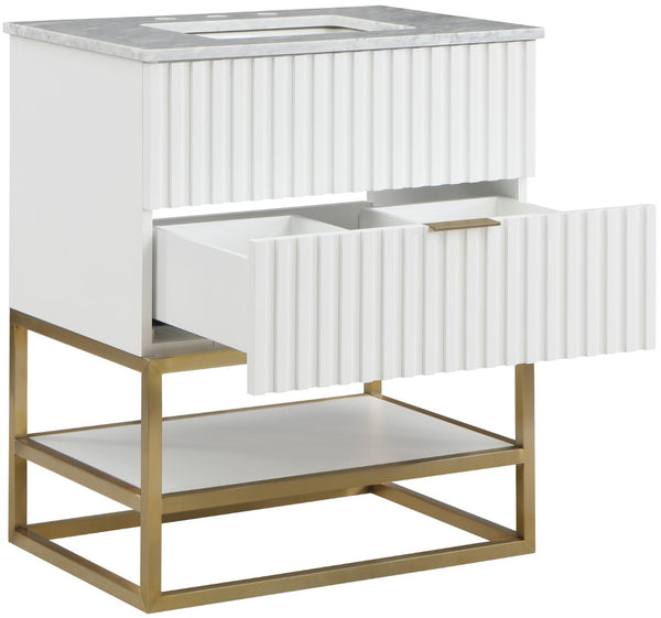 Monad Carrara Marble / Birch Veneer / MDF / Stainless Steel / Ceramic Contemporary White Bathroom Vanity - 30" W x 20" D x 34.5" H