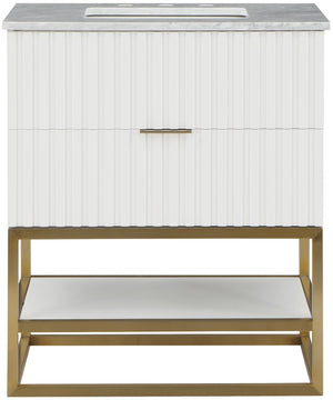 Monad Carrara Marble / Birch Veneer / MDF / Stainless Steel / Ceramic Contemporary White Bathroom Vanity - 30" W x 20" D x 34.5" H