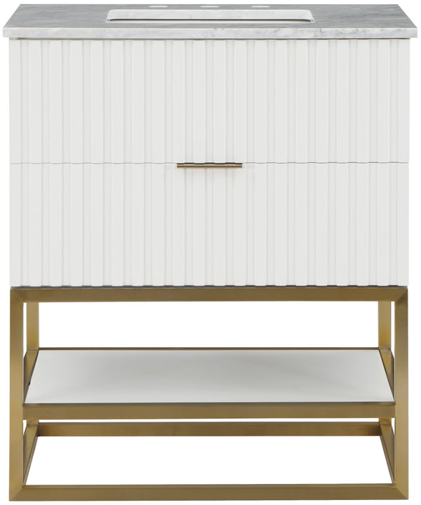 Monad Carrara Marble / Birch Veneer / MDF / Stainless Steel / Ceramic Contemporary White Bathroom Vanity - 30" W x 20" D x 34.5" H