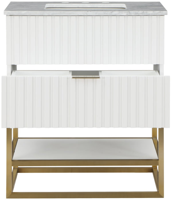 Monad Carrara Marble / Birch Veneer / MDF / Stainless Steel / Ceramic Contemporary White Bathroom Vanity - 30" W x 20" D x 34.5" H
