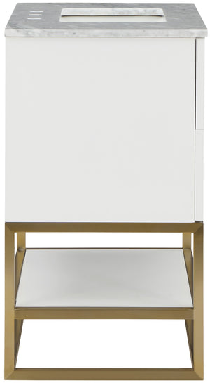 Monad Carrara Marble / Birch Veneer / MDF / Stainless Steel / Ceramic Contemporary White Bathroom Vanity - 30" W x 20" D x 34.5" H