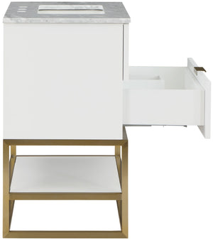 Monad Carrara Marble / Birch Veneer / MDF / Stainless Steel / Ceramic Contemporary White Bathroom Vanity - 30" W x 20" D x 34.5" H