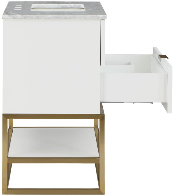 Monad Carrara Marble / Birch Veneer / MDF / Stainless Steel / Ceramic Contemporary White Bathroom Vanity - 30" W x 20" D x 34.5" H