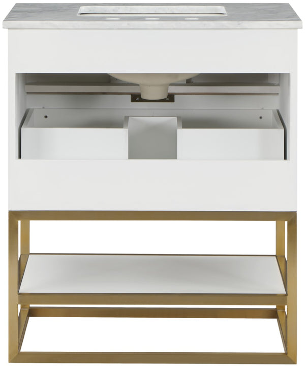 Monad Carrara Marble / Birch Veneer / MDF / Stainless Steel / Ceramic Contemporary White Bathroom Vanity - 30" W x 20" D x 34.5" H
