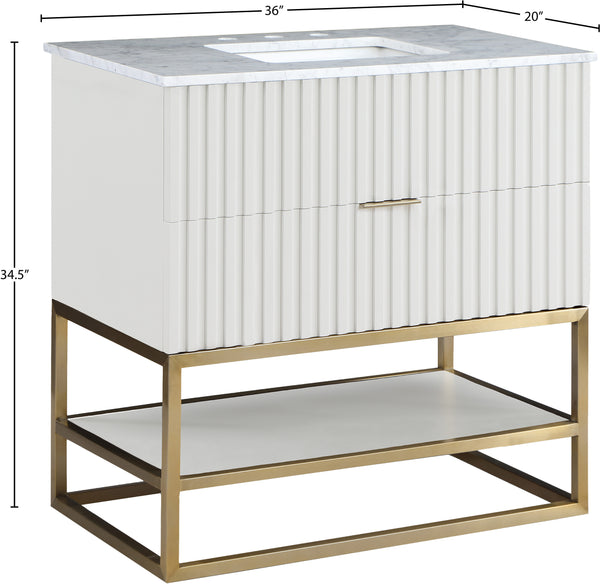 Monad Carrara Marble / Birch Veneer / MDF / Stainless Steel / Ceramic Contemporary White Bathroom Vanity - 36" W x 20" D x 34.5" H