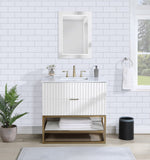 Monad Carrara Marble / Birch Veneer / MDF / Stainless Steel / Ceramic Contemporary White Bathroom Vanity - 36" W x 20" D x 34.5" H