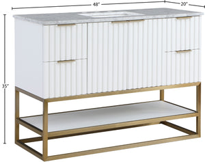 Monad Carrara Marble / Birch Veneer / MDF / Stainless Steel / Ceramic Contemporary White Bathroom Vanity - 48" W x 20" D x 34.5" H