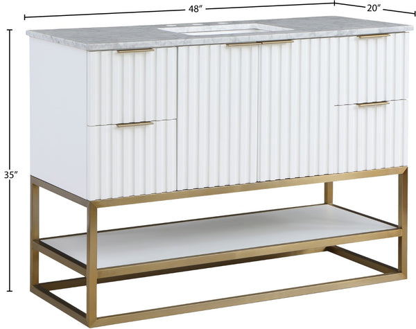 Monad Carrara Marble / Birch Veneer / MDF / Stainless Steel / Ceramic Contemporary White Bathroom Vanity - 48" W x 20" D x 34.5" H