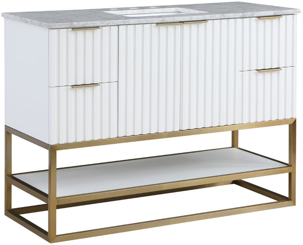 Monad Carrara Marble / Birch Veneer / MDF / Stainless Steel / Ceramic Contemporary White Bathroom Vanity - 48" W x 20" D x 34.5" H