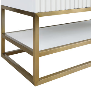 Monad Carrara Marble / Birch Veneer / MDF / Stainless Steel / Ceramic Contemporary White Bathroom Vanity - 48" W x 20" D x 34.5" H