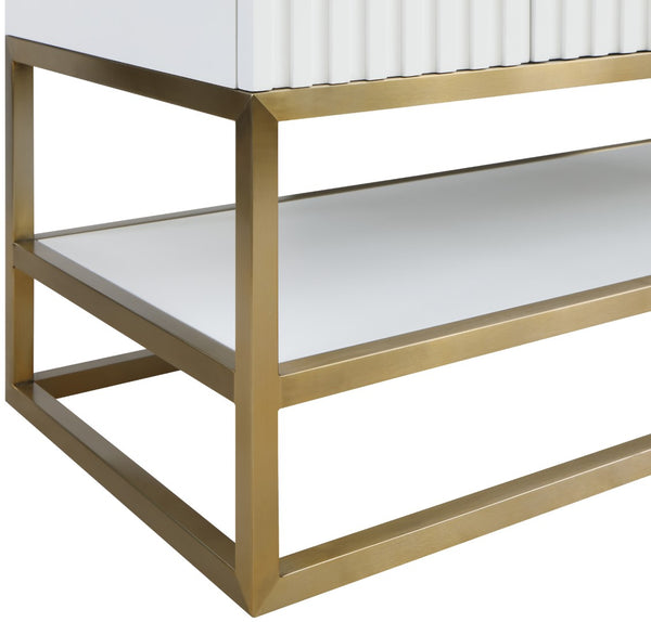 Monad Carrara Marble / Birch Veneer / MDF / Stainless Steel / Ceramic Contemporary White Bathroom Vanity - 48" W x 20" D x 34.5" H