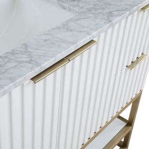 Monad Carrara Marble / Birch Veneer / MDF / Stainless Steel / Ceramic Contemporary White Bathroom Vanity - 48" W x 20" D x 34.5" H