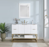 Monad Carrara Marble / Birch Veneer / MDF / Stainless Steel / Ceramic Contemporary White Bathroom Vanity - 48" W x 20" D x 34.5" H