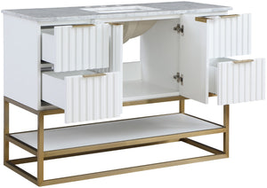 Monad Carrara Marble / Birch Veneer / MDF / Stainless Steel / Ceramic Contemporary White Bathroom Vanity - 48" W x 20" D x 34.5" H
