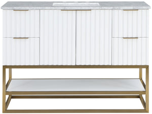 Monad Carrara Marble / Birch Veneer / MDF / Stainless Steel / Ceramic Contemporary White Bathroom Vanity - 48" W x 20" D x 34.5" H
