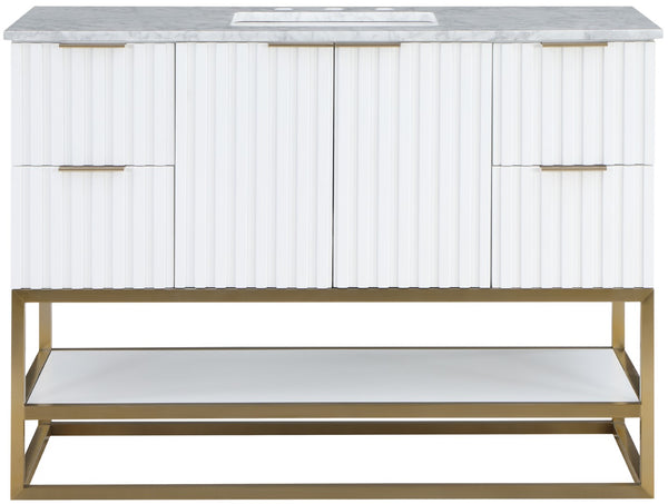 Monad Carrara Marble / Birch Veneer / MDF / Stainless Steel / Ceramic Contemporary White Bathroom Vanity - 48" W x 20" D x 34.5" H